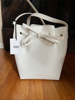 NEW Mansur Gavriel Mini Bucket Bag White Bianc Embossed Lizard